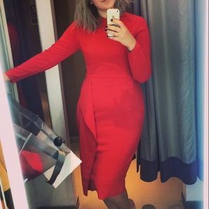 💋 H&M Long Sleeve Midi Formal Red Dress